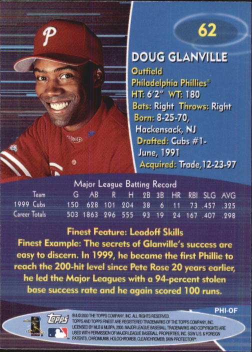 2000 Finest #62 Doug Glanville back image