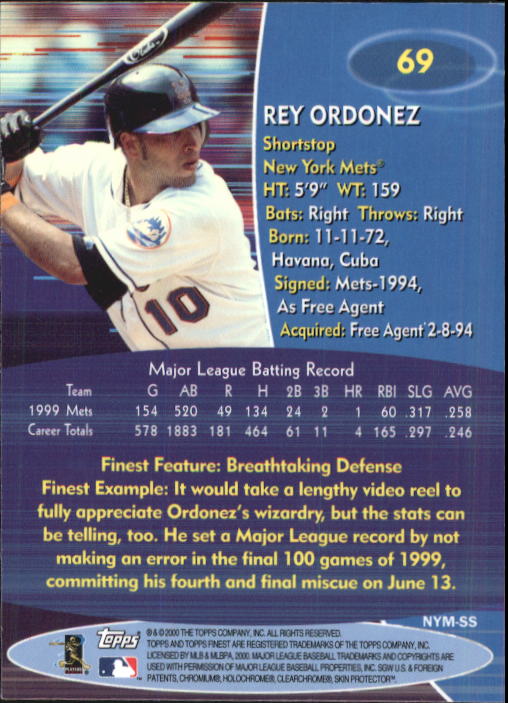 2000 Finest #69 Rey Ordonez back image