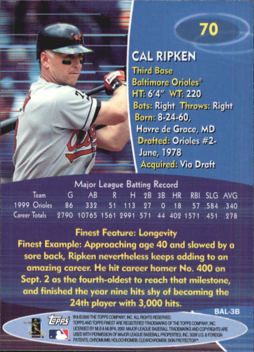 2000 Finest #70 Cal Ripken back image