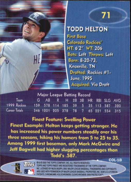 2000 Finest #71 Todd Helton back image