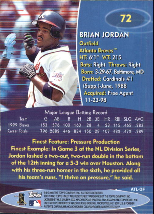 2000 Finest #72 Brian Jordan back image
