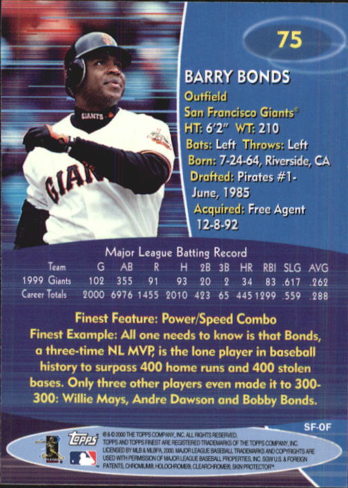 2000 Finest #75 Barry Bonds back image
