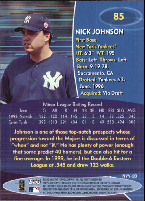 2000 Finest #85 Nick Johnson back image