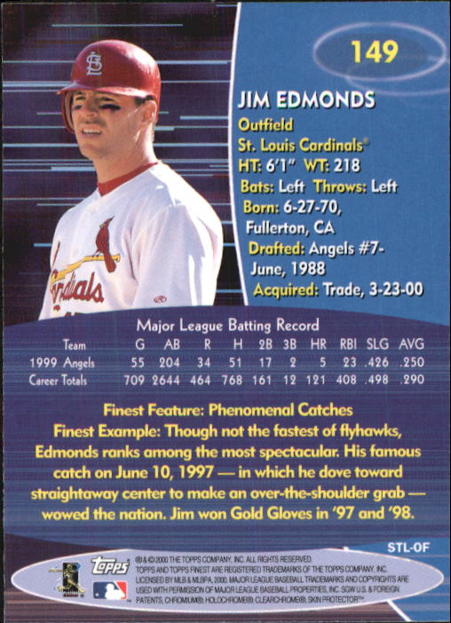 2000 Finest #149 Jim Edmonds back image