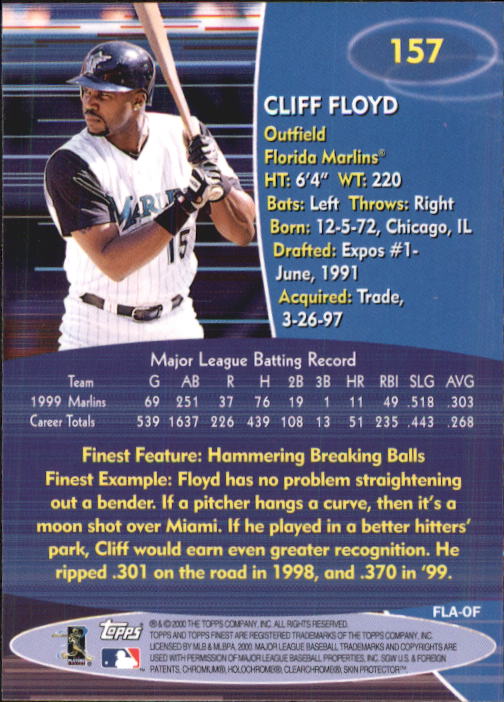 2000 Finest #157 Cliff Floyd back image