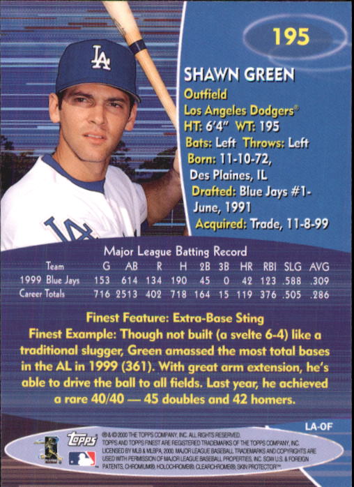 2000 Finest #195 Shawn Green back image