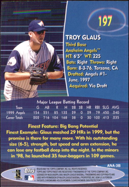 2000 Finest #197 Troy Glaus back image