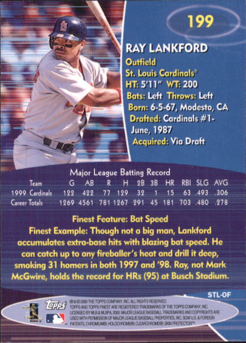 2000 Finest #199 Ray Lankford back image