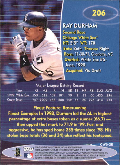 2000 Finest #206 Ray Durham back image