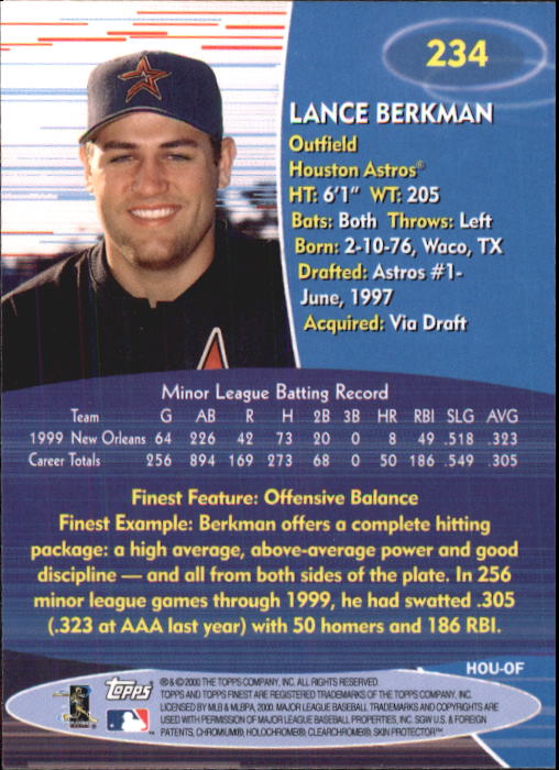 2000 Finest #234 Lance Berkman back image