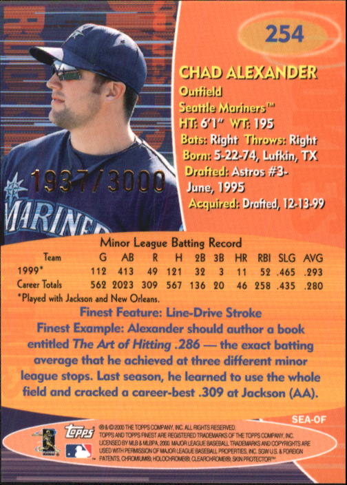 2000 Finest #254 Chad Alexander back image