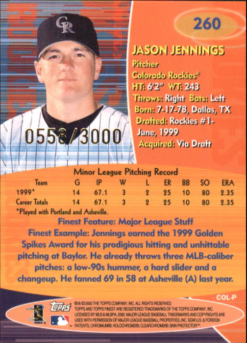 2000 Finest #260 Jason Jennings back image