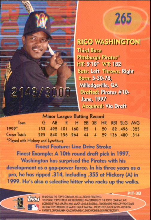 2000 Finest #265 Rico Washington RC back image