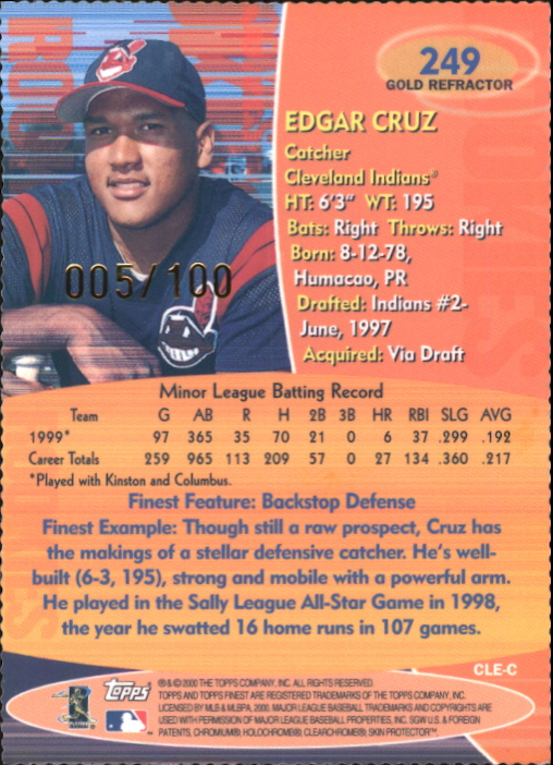 2000 Finest Gold Refractors #249 Edgar Cruz back image