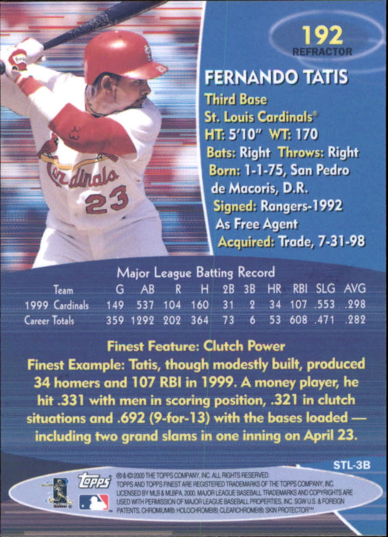 2000 Finest Refractors #192 Fernando Tatis back image
