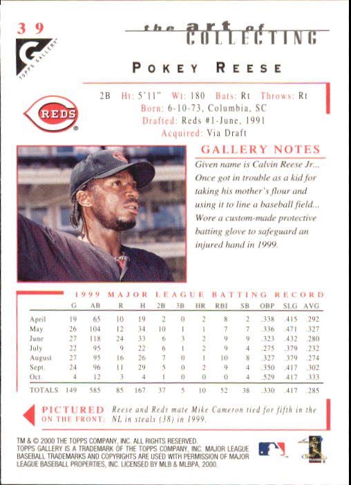 2000 Topps Gallery #39 Pokey Reese back image