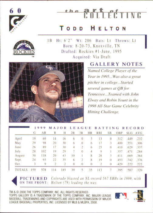 2000 Topps Gallery #60 Todd Helton back image