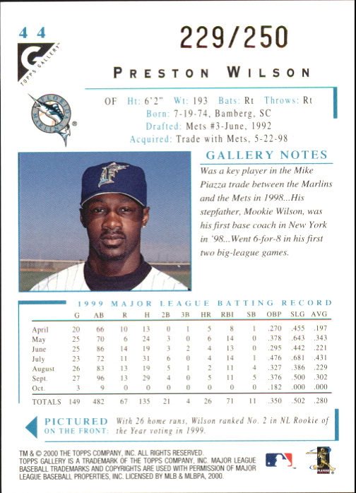 2000 Topps Gallery Player's Private Issue #44 Preston Wilson back image