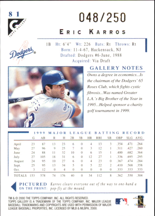 2000 Topps Gallery Player's Private Issue #81 Eric Karros back image