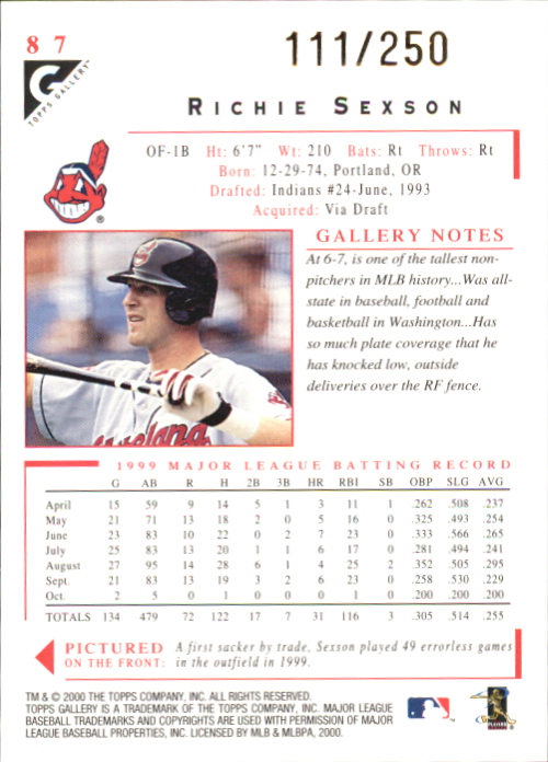 2000 Topps Gallery Player's Private Issue #87 Richie Sexson back image