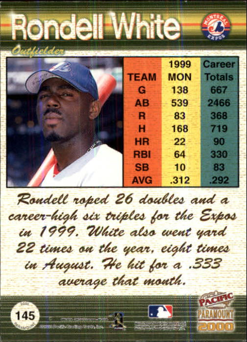 2000 Paramount Premiere Date #145 Rondell White back image