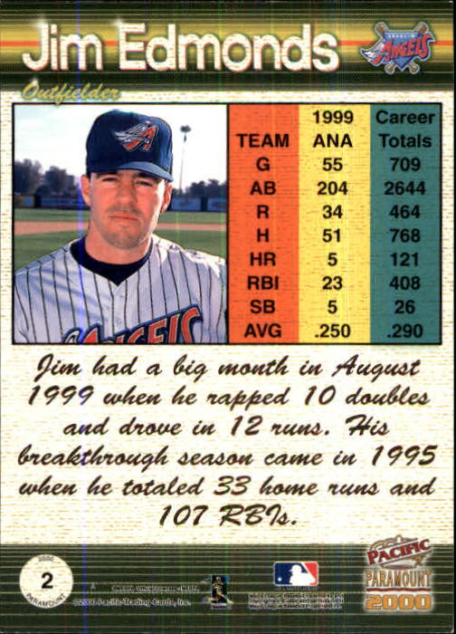 2000 Paramount Ruby #2 Jim Edmonds back image