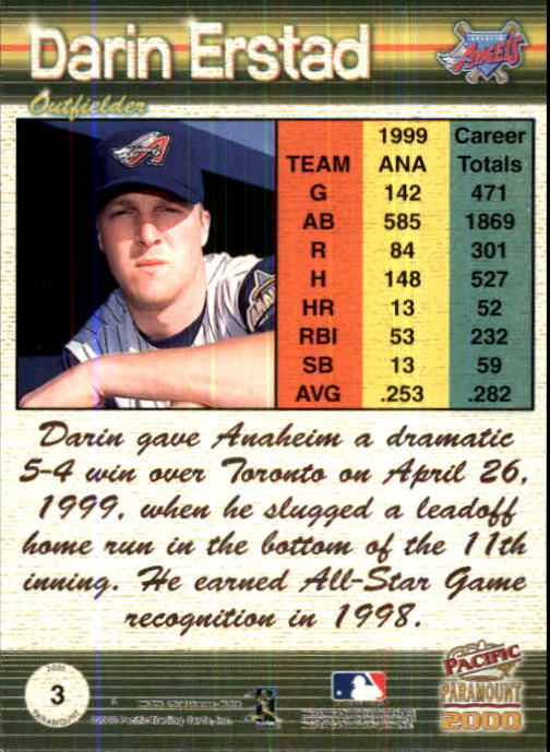 2000 Paramount Ruby #3 Darin Erstad back image