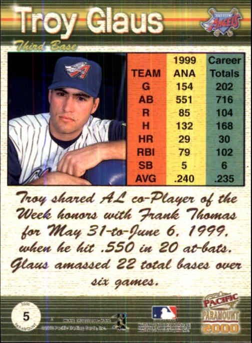 2000 Paramount Ruby #5 Troy Glaus back image