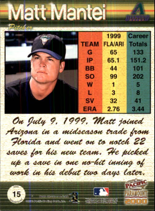 2000 Paramount Ruby #15 Matt Mantei back image