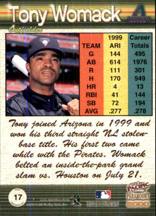2000 Paramount Ruby #17 Tony Womack back image