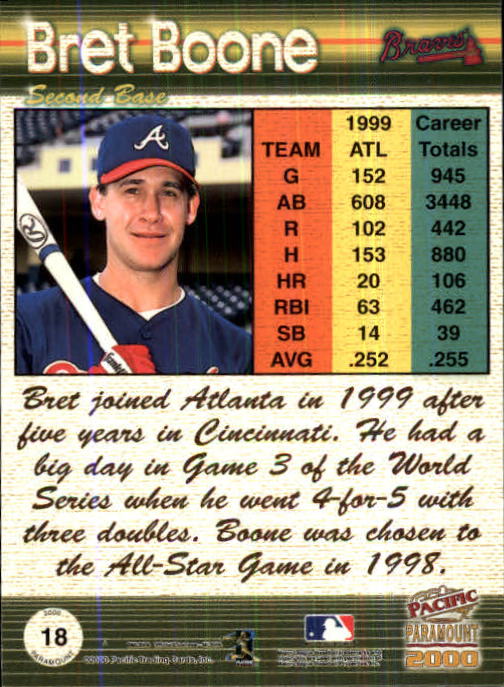 2000 Paramount Ruby #18 Bret Boone back image
