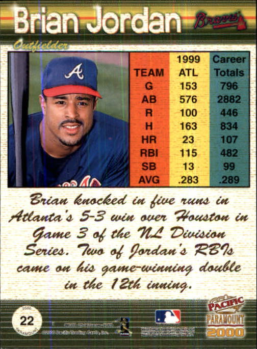 2000 Paramount Ruby #22 Brian Jordan back image