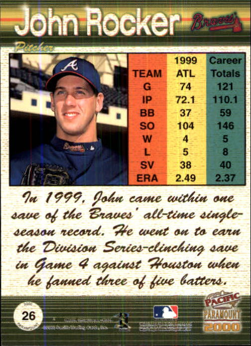 2000 Paramount Ruby #26 John Rocker back image