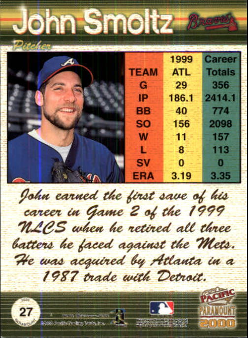 2000 Paramount Ruby #27 John Smoltz back image