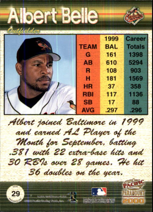 2000 Paramount Ruby #29 Albert Belle back image