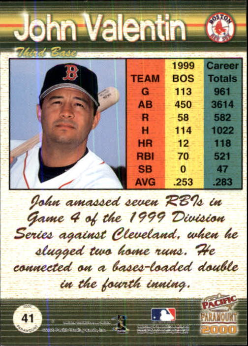 2000 Paramount Ruby #41 John Valentin back image