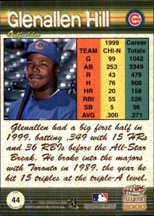 2000 Paramount Ruby #44 Glenallen Hill back image