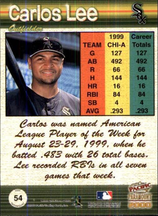 2000 Paramount Ruby #54 Carlos Lee back image