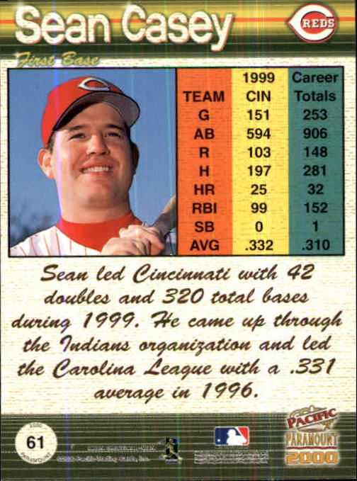 2000 Paramount Ruby #61 Sean Casey back image