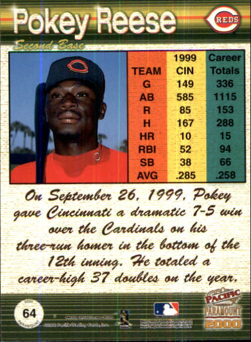 2000 Paramount Ruby #64 Pokey Reese back image