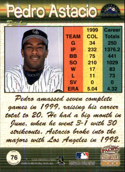 2000 Paramount Ruby #76 Pedro Astacio back image