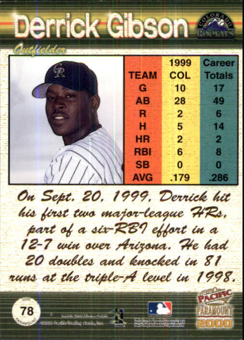 2000 Paramount Ruby #78 Derrick Gibson back image