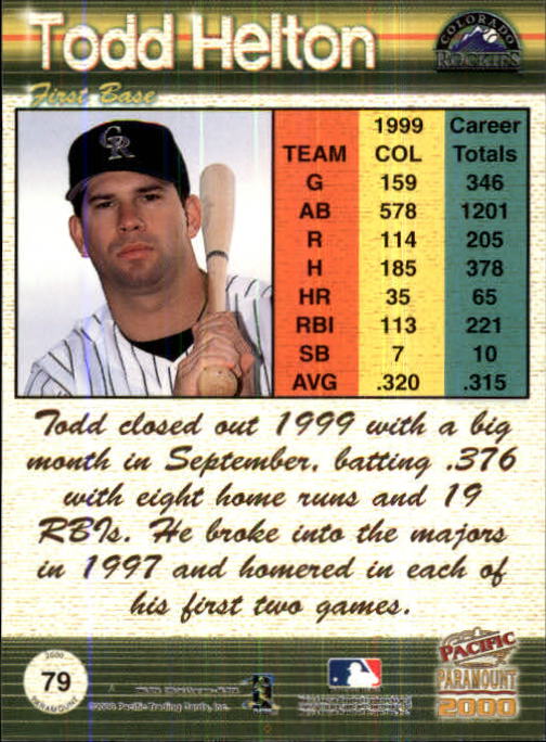 2000 Paramount Ruby #79 Todd Helton back image