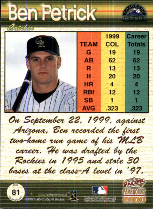 2000 Paramount Ruby #81 Ben Petrick back image