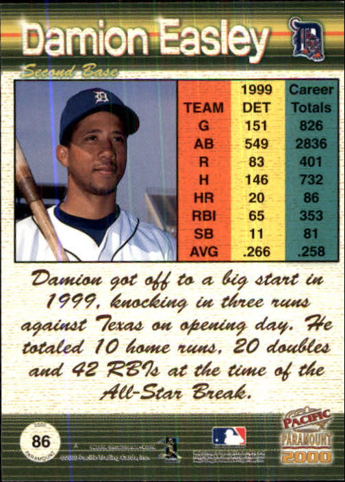 2000 Paramount Ruby #86 Damion Easley back image