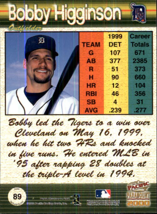 2000 Paramount Ruby #89 Bobby Higginson back image