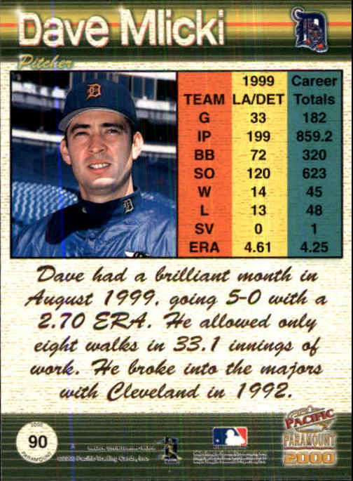 2000 Paramount Ruby #90 Dave Mlicki back image