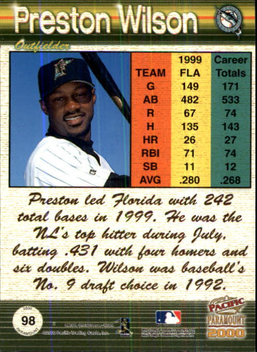 2000 Paramount Ruby #98 Preston Wilson back image