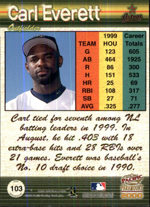 2000 Paramount Ruby #103 Carl Everett back image