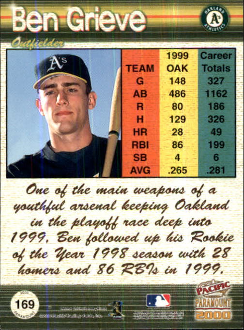2000 Paramount Ruby #169 Ben Grieve back image